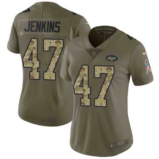 Nike Jets #47 Jordan Jenkins Olive Camo Womens Stitched NFL Limited 2017 Salute to Service Jersey